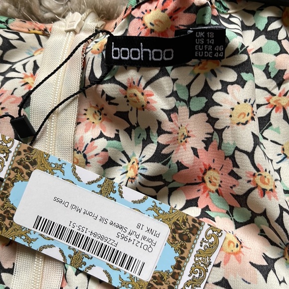 Floral Puff Sleeve Slit Front Midi Dress - Picture 7 of 10